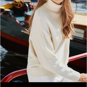 SHEIN Cream High Neck Turtleneck Drop Shoulder Sweater